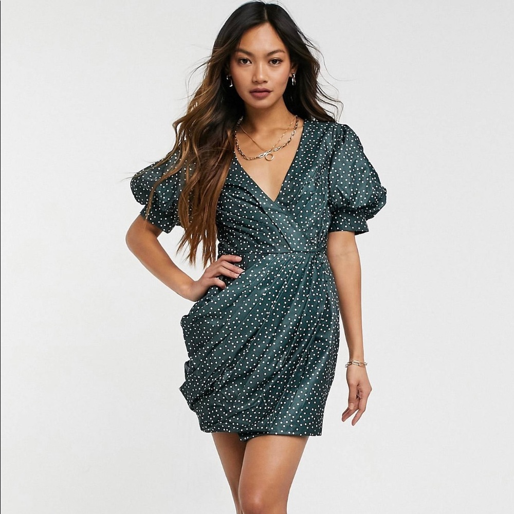 Polka Dit Mini Dress with Puff Sleeves